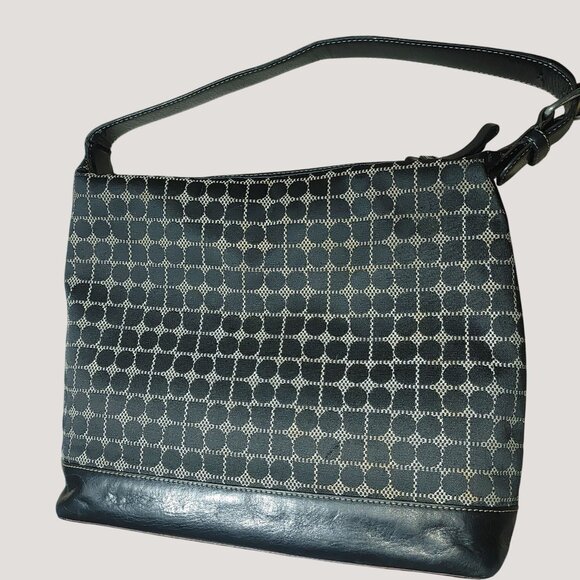 Kate Spade Should Bag New York Black Beige Canvas Leather Patterned Shoulder - Picture 7 of 8